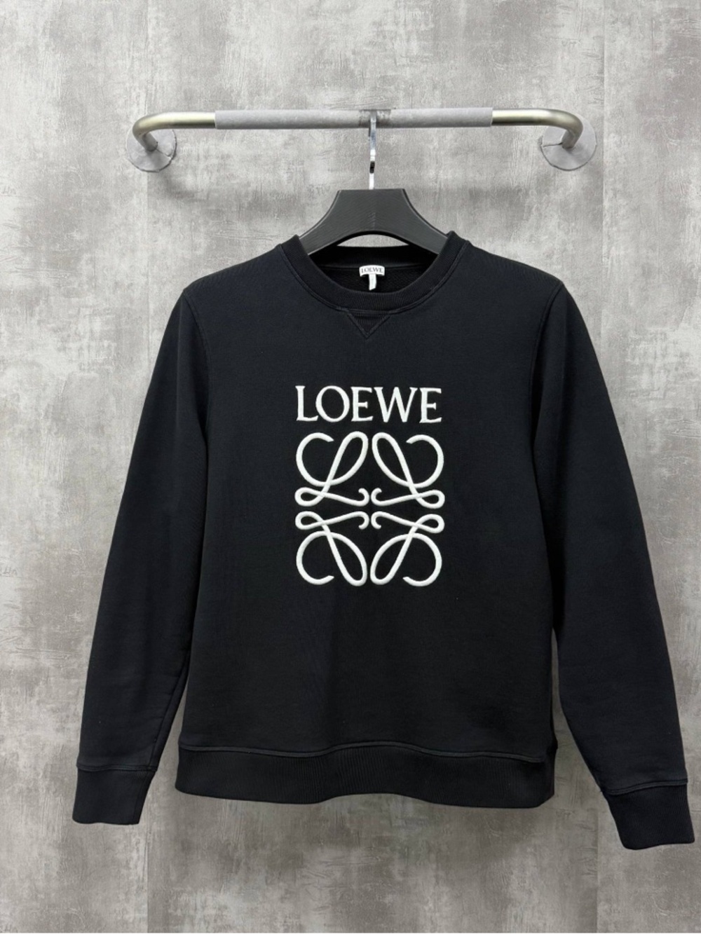 🚩steal Loewe Black Crewneck Sweatshirt with White Anagram Logo